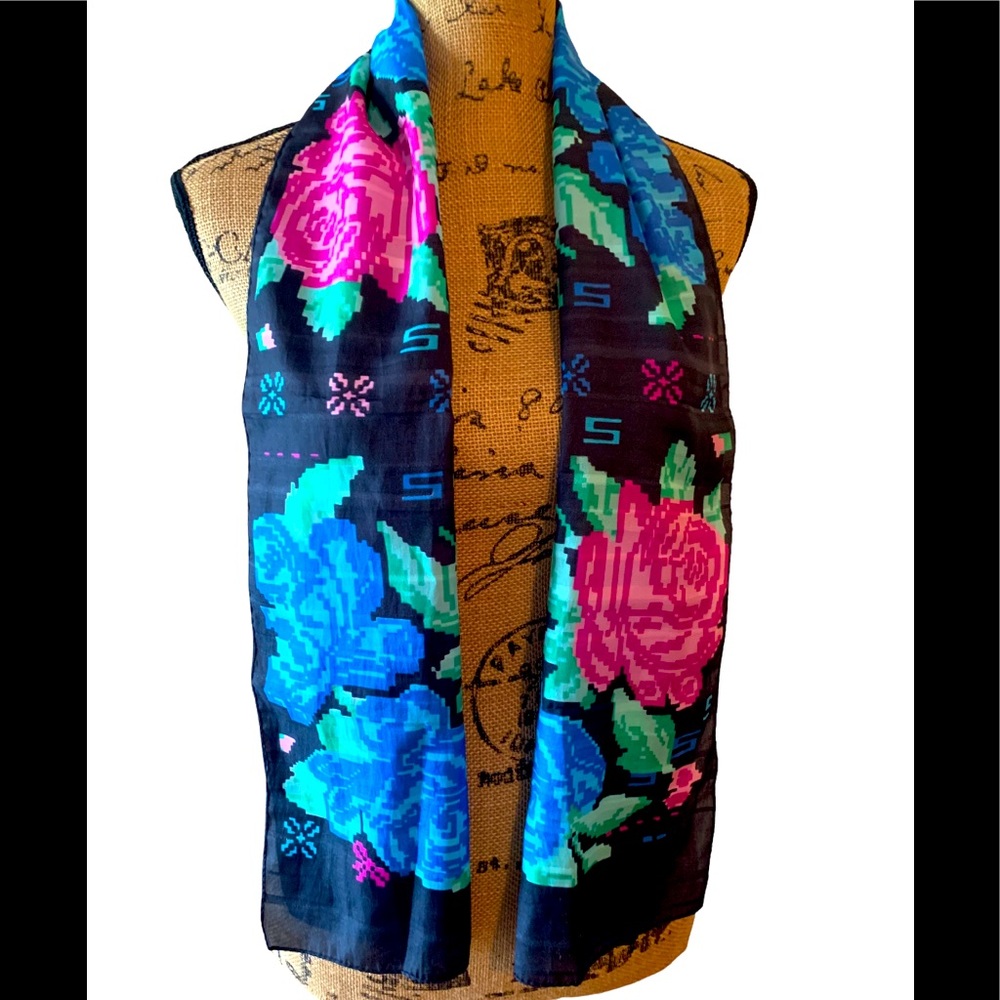 Vintage Oblong, Pixelated, Floral Scarf